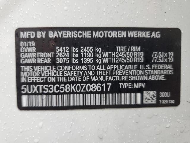 5UXTS3C58K0Z08617 - 2019 BMW X3 XDRIVEM40I Beyaz fotoğraf 13