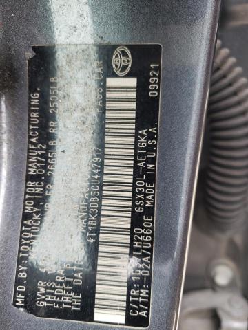 4T1BK3DB5CU447917 - 2012 TOYOTA AVALON BASE 石墨色 照片 12