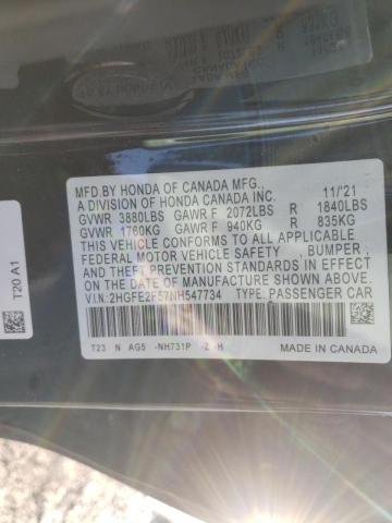 2HGFE2F57NH547734 - 2022 HONDA CIVIC SPORT 黑色 照片 13