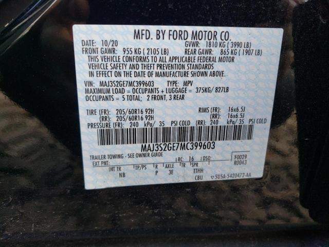 MAJ3S2GE7MC399603 - 2021 FORD ECOSPORT SE BLACK photo 13