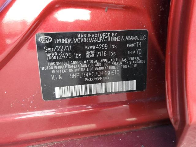 5NPEB4AC7CH380610 - 2012 HYUNDAI SONATA GLS RED photo 12