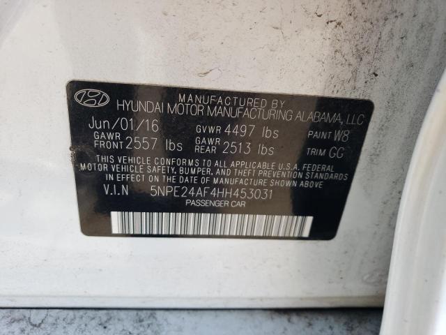 5NPE24AF4HH453031 - 2017 HYUNDAI SONATA SE WHITE photo 12