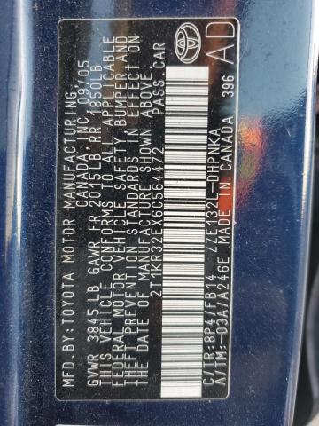 2T1KR32EX6C564472 - 2006 TOYOTA COROLLA MA XR BLUE photo 13