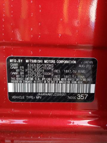 JA4AR4AW7JZ006051 - 2018 MITSUBISHI OUTLANDER SEL RED photo 12