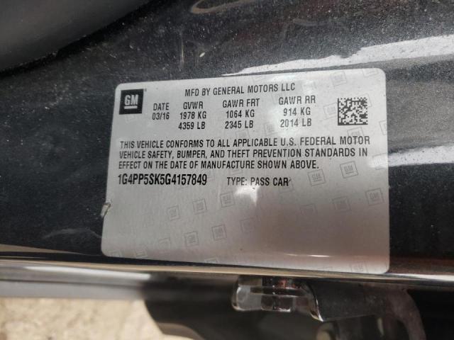 1G4PP5SK5G4157949 - 2016 BUICK VERANO GRAY photo 10