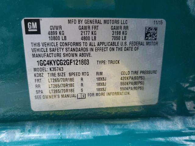 1GC4KYCG2GF121803 - 2016 CHEVROLET 3500 K3500 GREEN photo 12