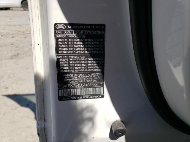 SALSK25408A187538 - 2008 LAND ROVER RANGE ROVE HSE WHITE photo 13
