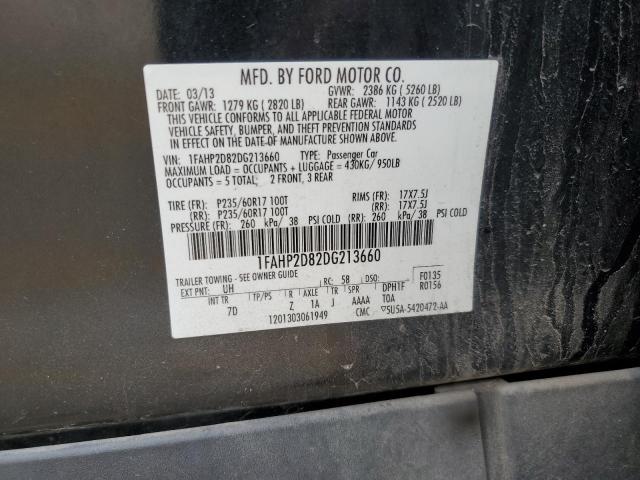 1FAHP2D82DG213660 - 2013 FORD TAURUS SE BLACK photo 12