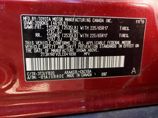 2T3H1RFV2LC041898 - 2020 TOYOTA RAV4 LE RED photo 14