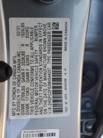 2HGFC2F62MH544057 - 2021 HONDA CIVIC LX SILVER photo 12