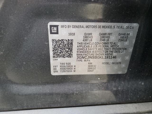 3GNCJNSB0KL191146 - 2019 CHEVROLET TRAX LS GRAY photo 13