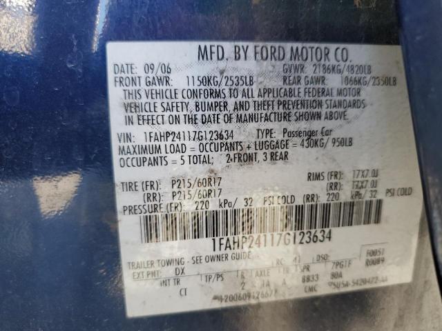 1FAHP24117G123634 - 2007 FORD FIVE HUNDR SEL BLUE photo 12