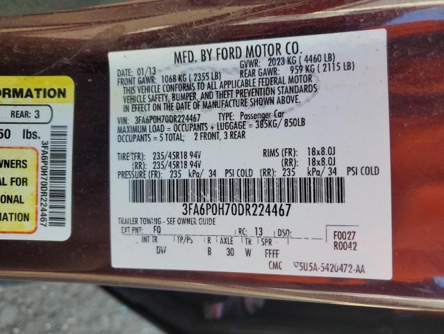 3FA6P0H70DR224467 - 2013 FORD FUSION SE MAROON photo 13