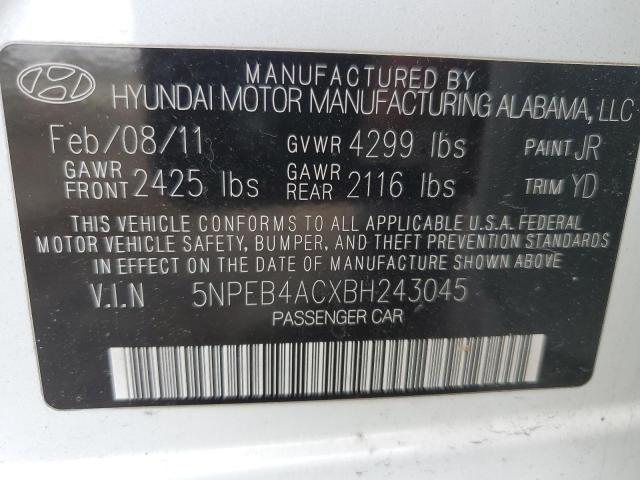 5NPEB4ACXBH243045 - 2011 HYUNDAI SONATA GLS WHITE photo 13