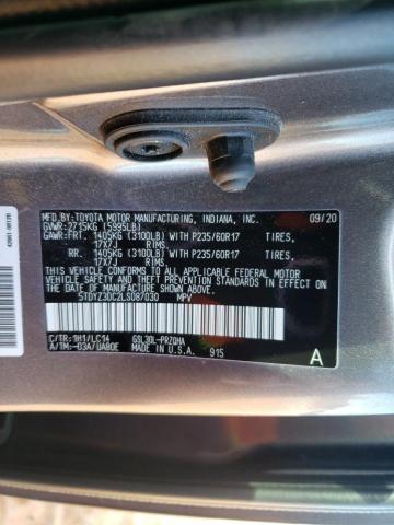 5TDYZ3DC2LS087030 - 2020 TOYOTA SIENNA XLE GRAY photo 13