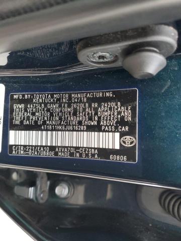 4T1B11HK6JU616289 - 2018 TOYOTA CAMRY L BLUE photo 13