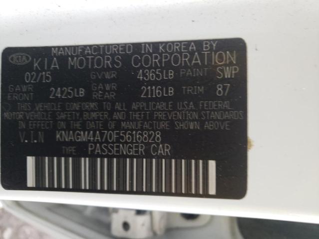 KNAGM4A70F5616828 - 2015 KIA OPTIMA LX WHITE photo 13