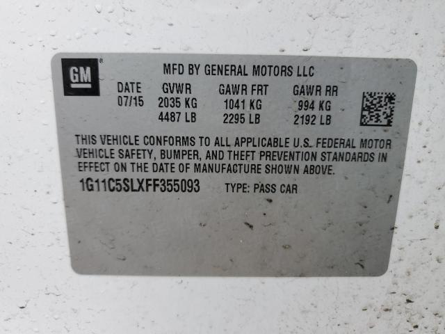 1G11C5SLXFF355093 - 2015 CHEVROLET MALIBU 1LT 白色 照片 12