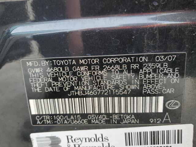 JTHBJ46G772115547 - 2007 LEXUS ES 350 GRAY photo 13