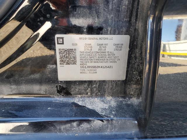 1G1JB5SB2K4125421 - 2019 CHEVROLET SONIC LS შავი ფოტო 12