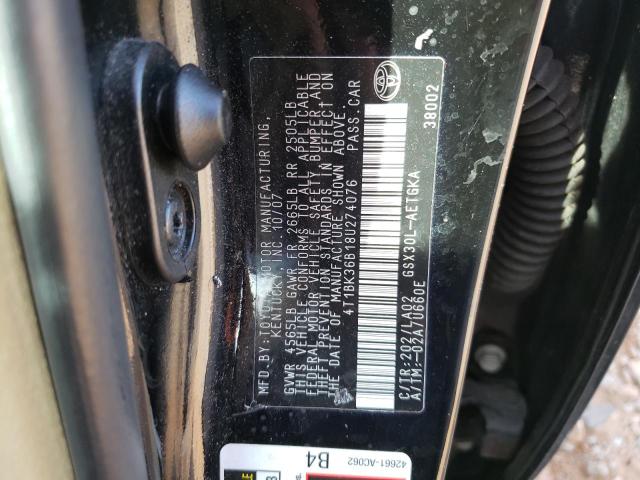 4T1BK36B18U274076 - 2008 TOYOTA AVALON XL BLACK photo 12