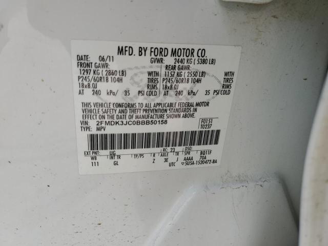 2FMDK3JC0BBB50158 - 2011 FORD EDGE SEL WHITE photo 13