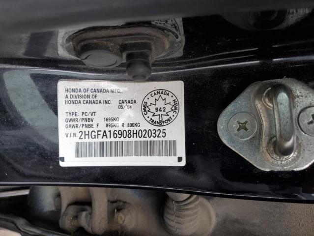 2HGFA16908H020325 - 2008 HONDA CIVIC EXL შავი ფოტო 12
