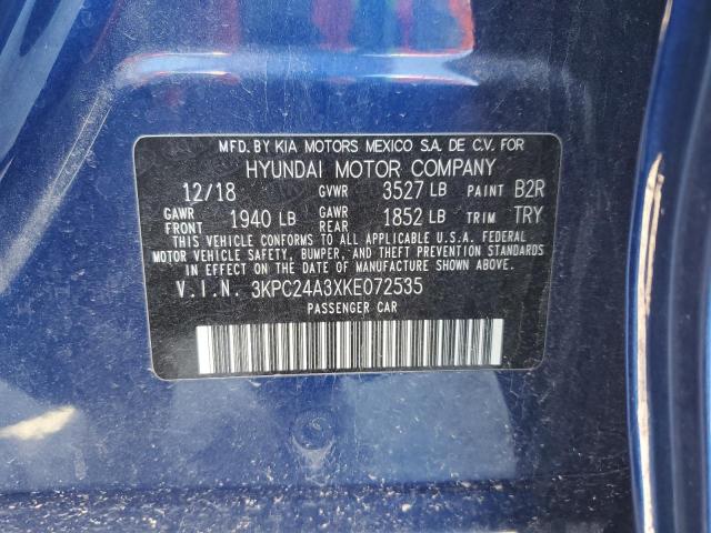 3KPC24A3XKE072535 - 2019 HYUNDAI ACCENT SE BLUE photo 12