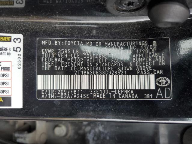 2T1BR30E38C926521 - 2008 TOYOTA COROLLA CE BLACK photo 12