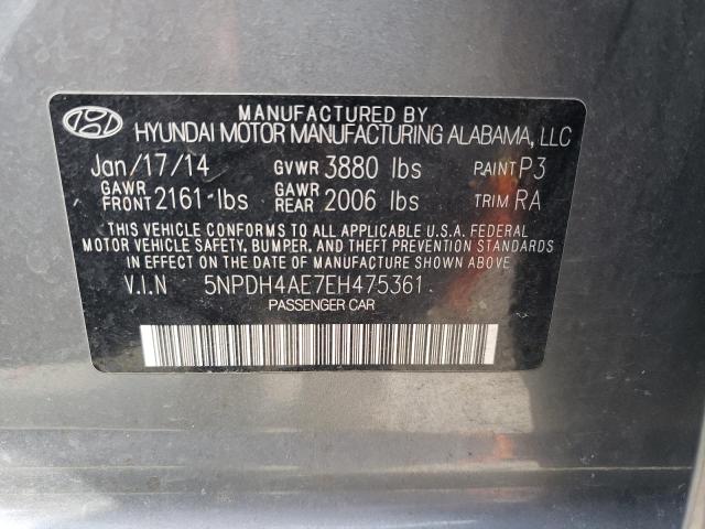 5NPDH4AE7EH475361 - 2014 HYUNDAI ELANTRA SE GRAY photo 12