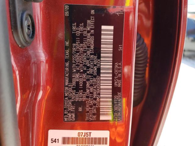 5TFRM5F18AX008087 - 2010 TOYOTA TUNDRA DOUBLE CAB SR5 RED photo 12