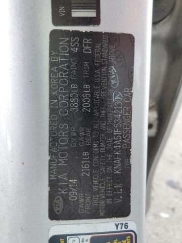 KNAFK4A61F5342130 - 2015 KIA FORTE LX SILVER photo 12