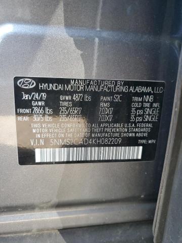 5NMS2CAD4KH082209 - 2019 HYUNDAI SANTA FE SE GRAY photo 13