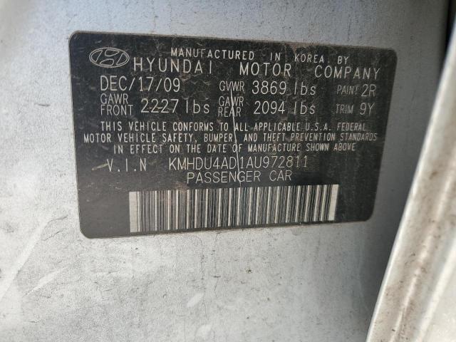 KMHDU4AD1AU972811 - 2010 HYUNDAI ELANTRA BLUE SILVER photo 12