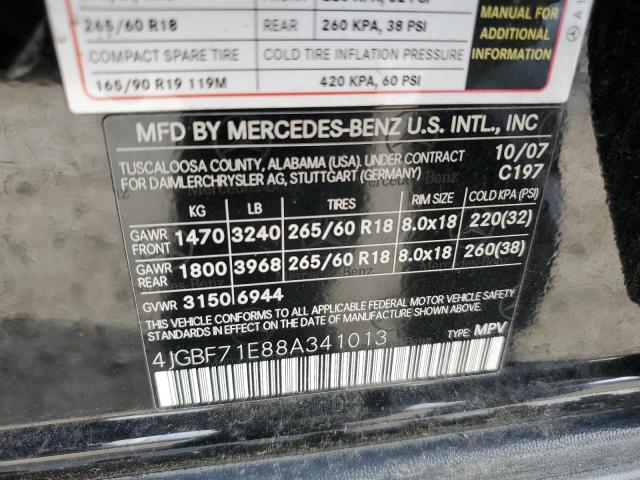 4JGBF71E88A341013 - 2008 MERCEDES-BENZ GL 450 4MATIC BLACK photo 12