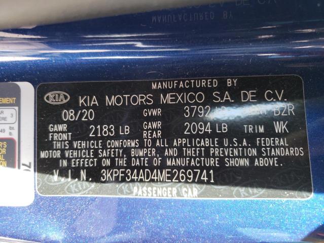 3KPF34AD4ME269741 - 2021 KIA FORTE GT LINE BLUE photo 12