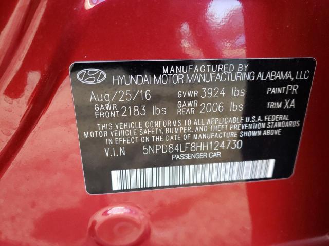 5NPD84LF8HH124730 - 2017 HYUNDAI ELANTRA SE RED photo 12