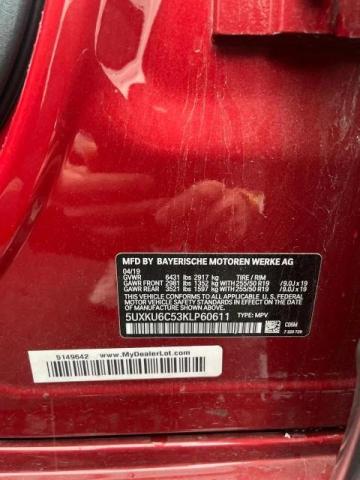 5UXKU6C53KLP60611 - 2019 BMW X6 XDRIVE50I RED photo 10