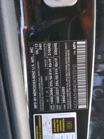 4JGDA5HB4DA252010 - 2013 MERCEDES-BENZ ML 350 4MATIC BLACK photo 14