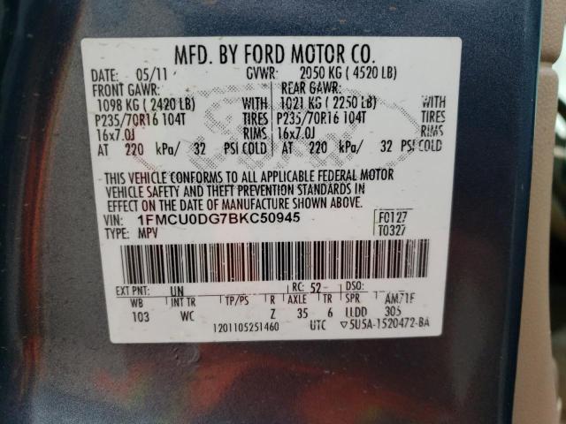 1FMCU0DG7BKC50945 - 2011 FORD ESCAPE XLT BLUE photo 12