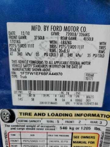 1FTFW1EF6BFA44970 - 2011 FORD F150 SUPERCREW BLUE photo 12