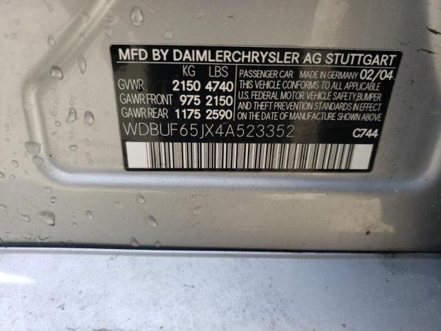 WDBUF65JX4A523352 - 2004 MERCEDES-BENZ E 320 SILVER photo 12