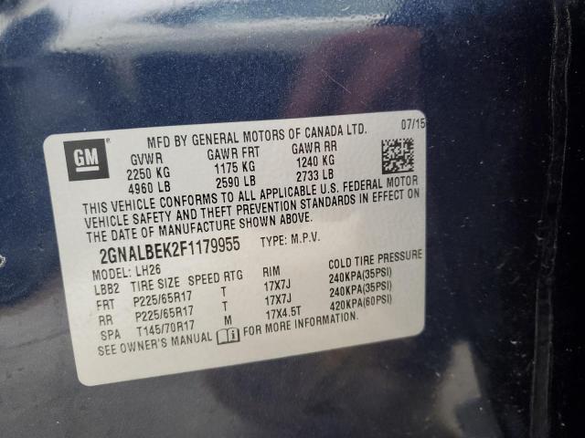 2GNALBEK2F1179955 - 2015 CHEVROLET EQUINOX LT BLUE photo 12