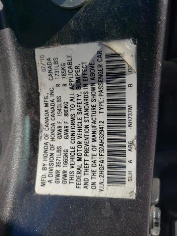 2HGFA1F52AH329412 - 2010 HONDA CIVIC LX GRAY photo 12