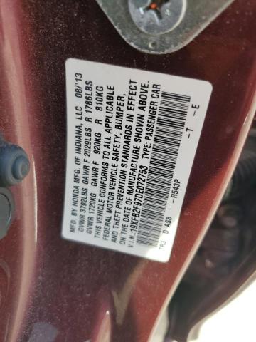 19XFB2F97DE072753 - 2013 HONDA CIVIC EXL 红色 照片 12