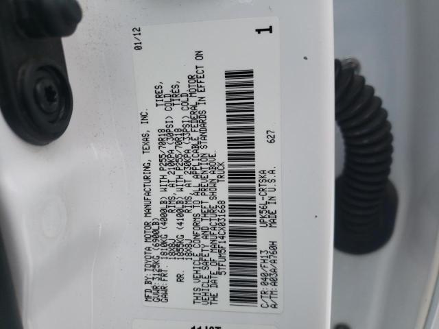 5TFUM5F14CX031668 - 2012 TOYOTA TUNDRA DOUBLE CAB SR5 WHITE photo 12