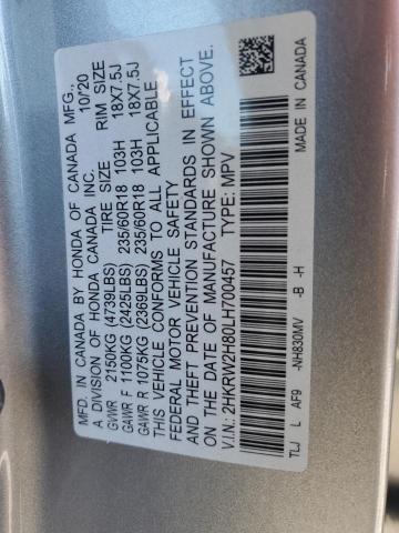 2HKRW2H80LH700457 - 2020 HONDA CR-V EXL SILVER photo 14