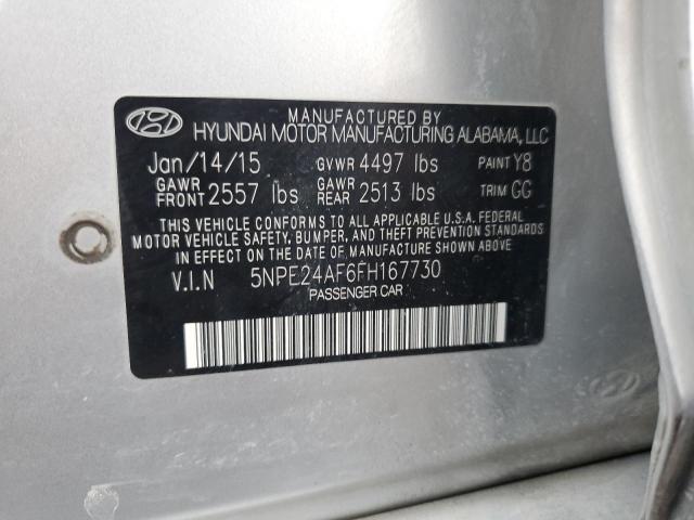 5NPE24AF6FH167730 - 2015 HYUNDAI SONATA SE SILVER photo 12