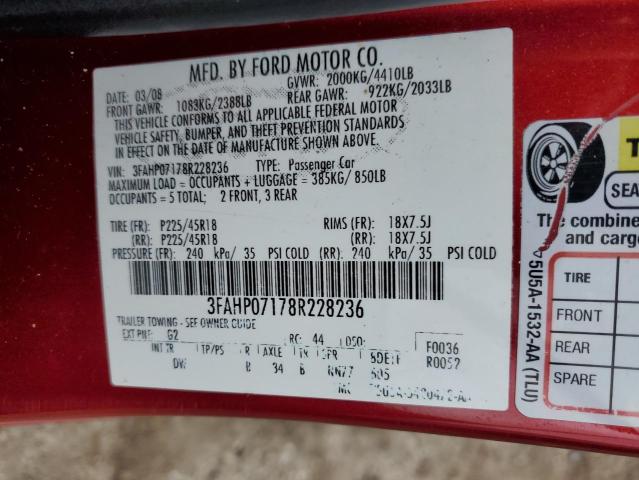 3FAHP07178R228236 - 2008 FORD FUSION SE MAROON photo 12