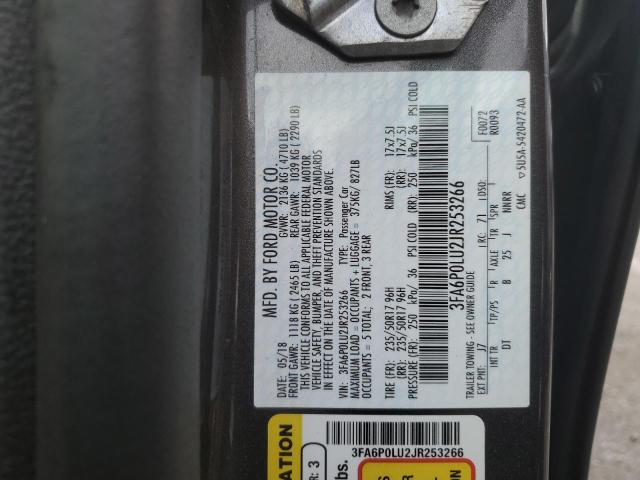 3FA6P0LU2JR253266 - 2018 FORD FUSION SE HYBRID GRAY photo 13